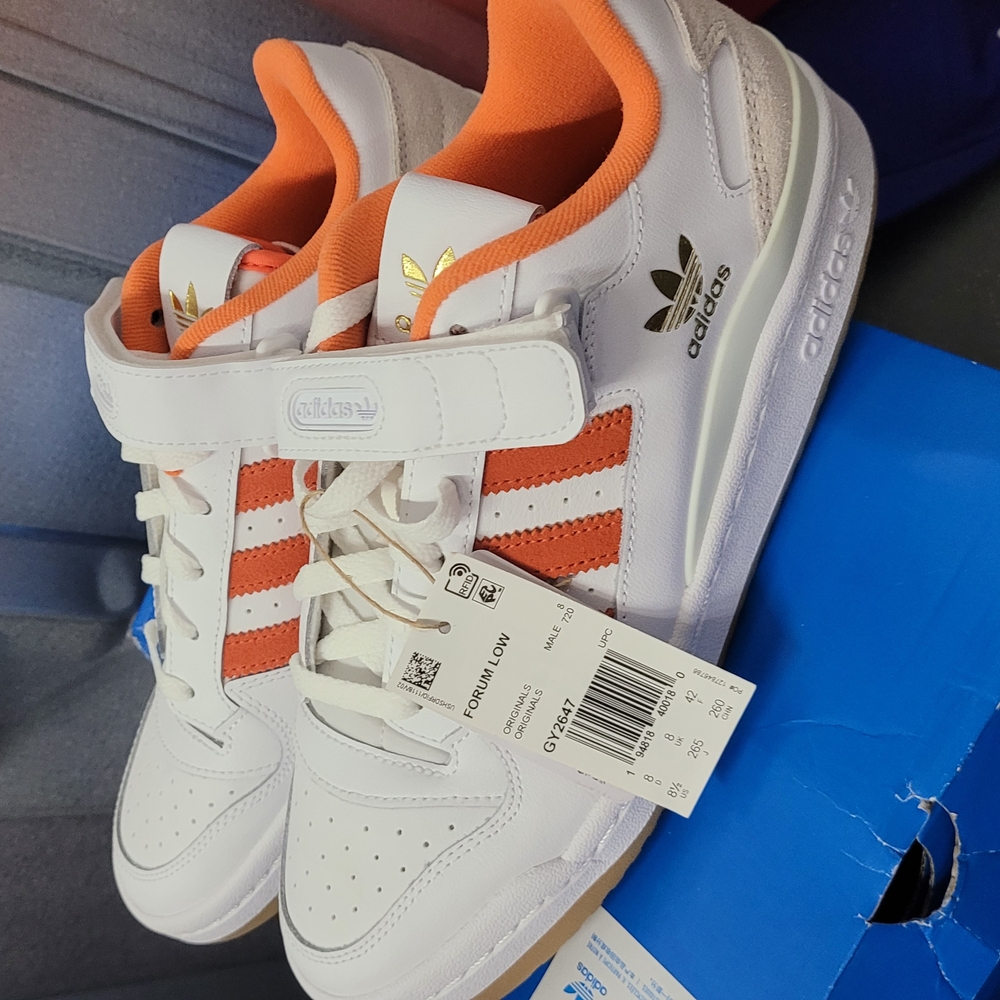 Adidas FORUMS.White and Orange Sneakers with Retro Design NEW W TAG SIZE 8
